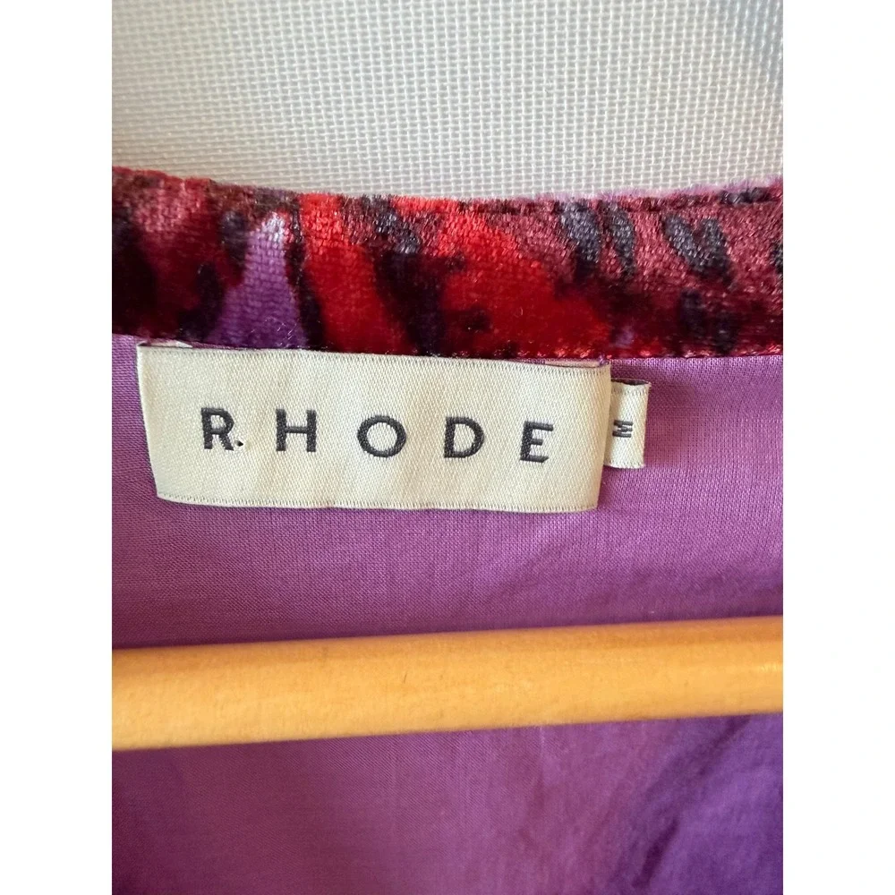 Rhode Leanna Mini Dress Womens Purple Red Velvet Floral Size M - Picture 3 of 9